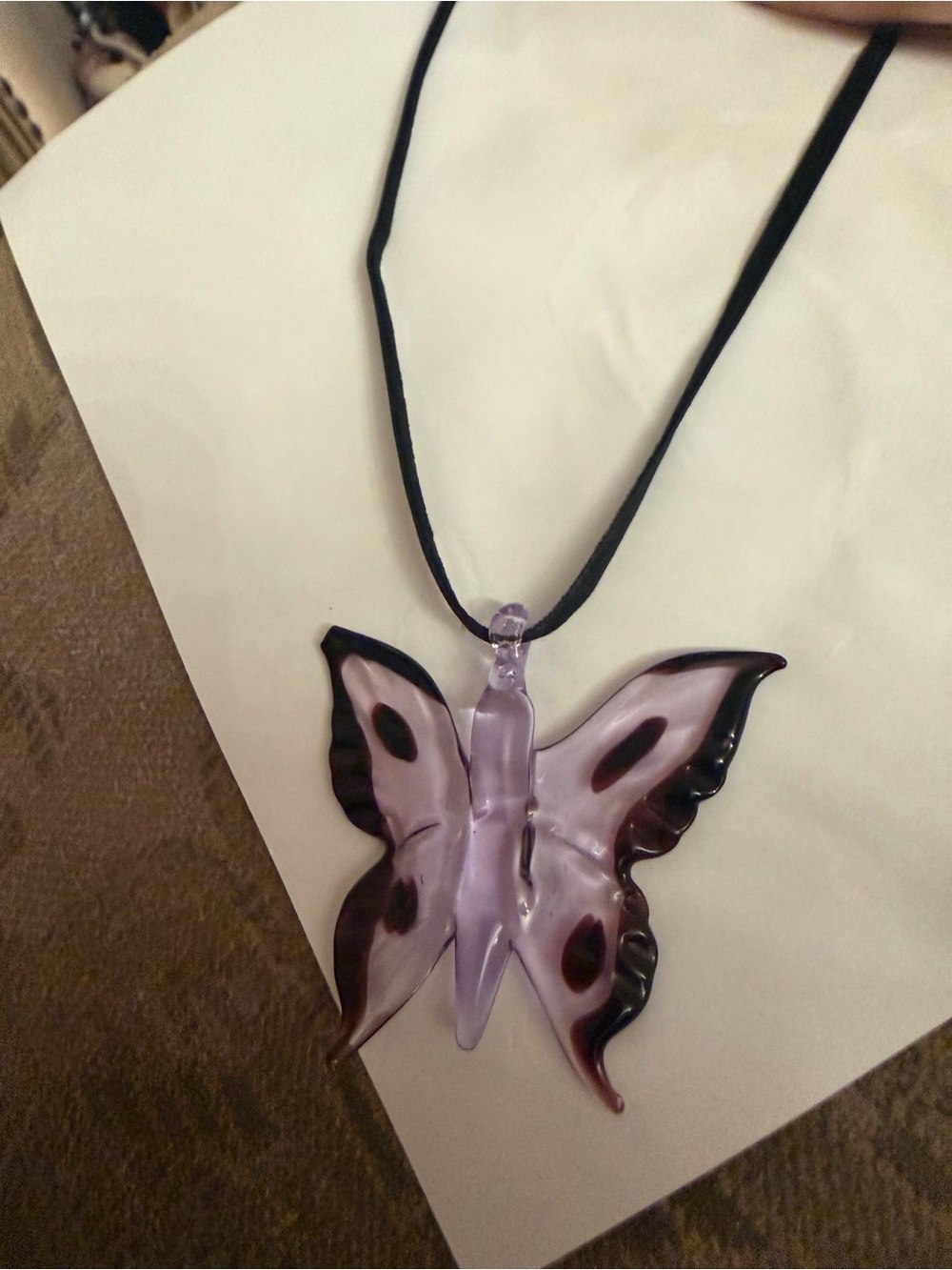Handcrafted murano Yummi glass Purple Butterfly Pendant Necklace  vintage